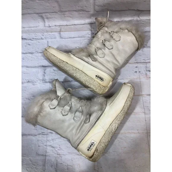 SOREL Nanook Faux Fur Trim Lace Up Mid-Calf Leather Winter Snow Boots Womens 9 ( - Picture 6 of 11